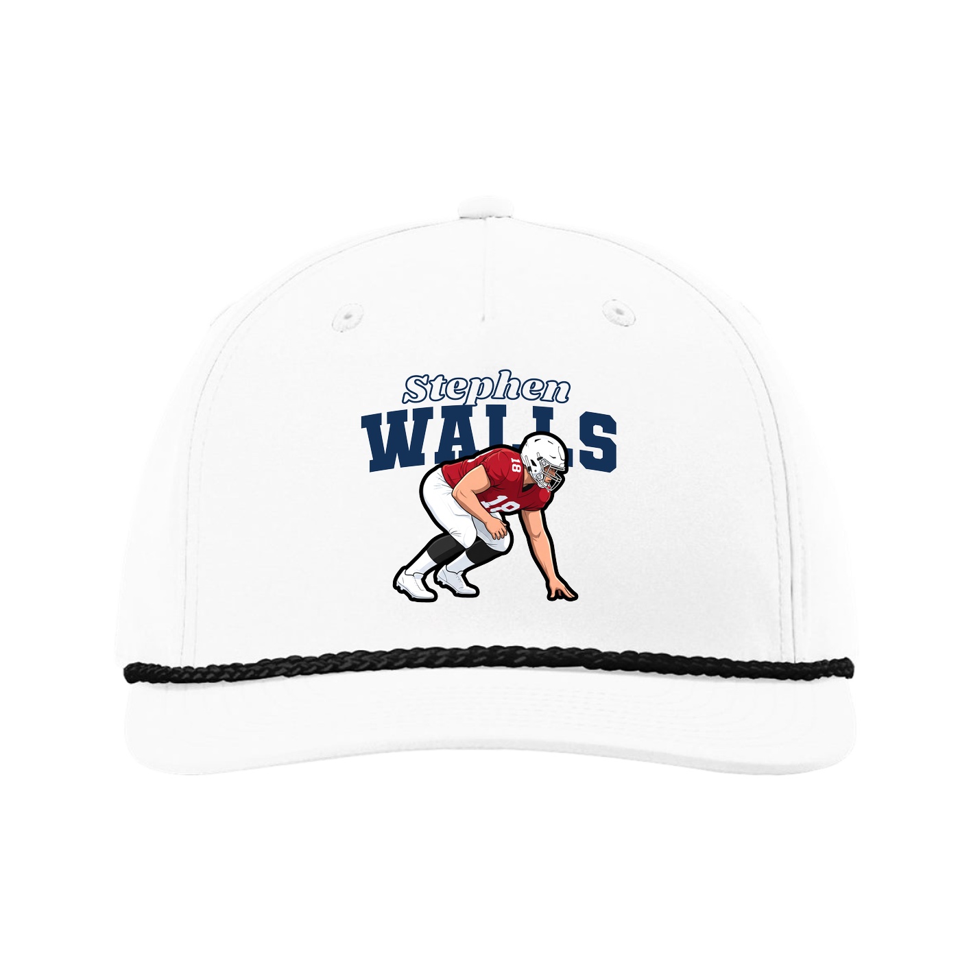 Five-Panel Classic Rope Cap — Name Arch in White