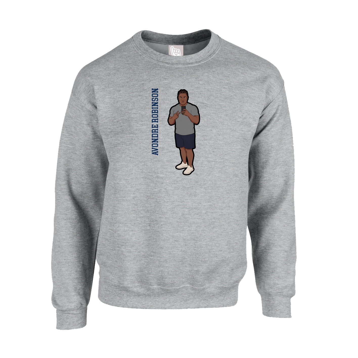 Fleece Crew — Name Vertical in Grey