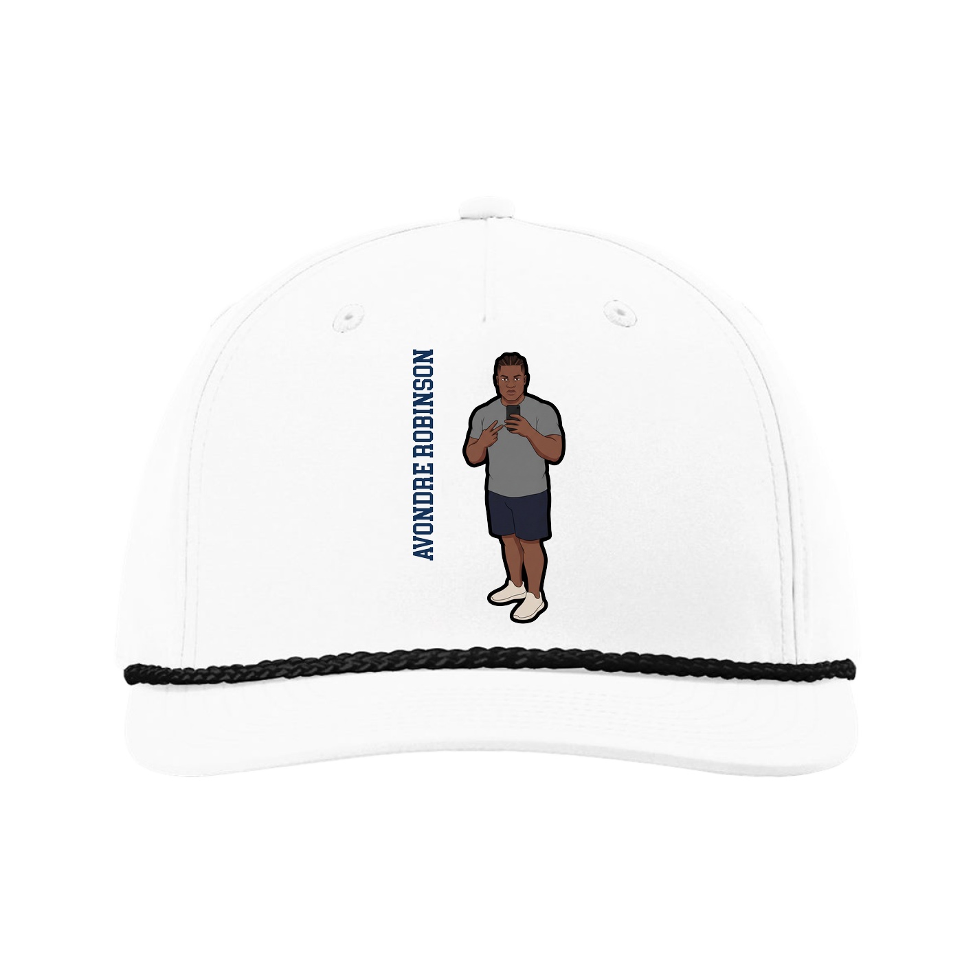 Five-Panel Classic Rope Cap — Name Vertical in White