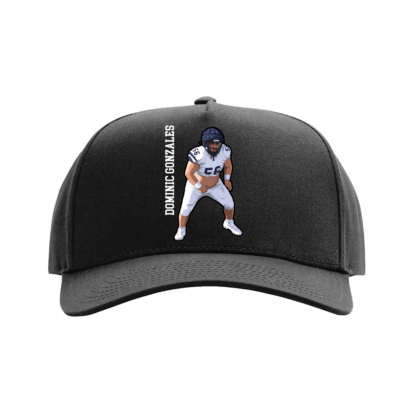 Full Fabric Five-Panel Champ Cap — Name Vertical in Black