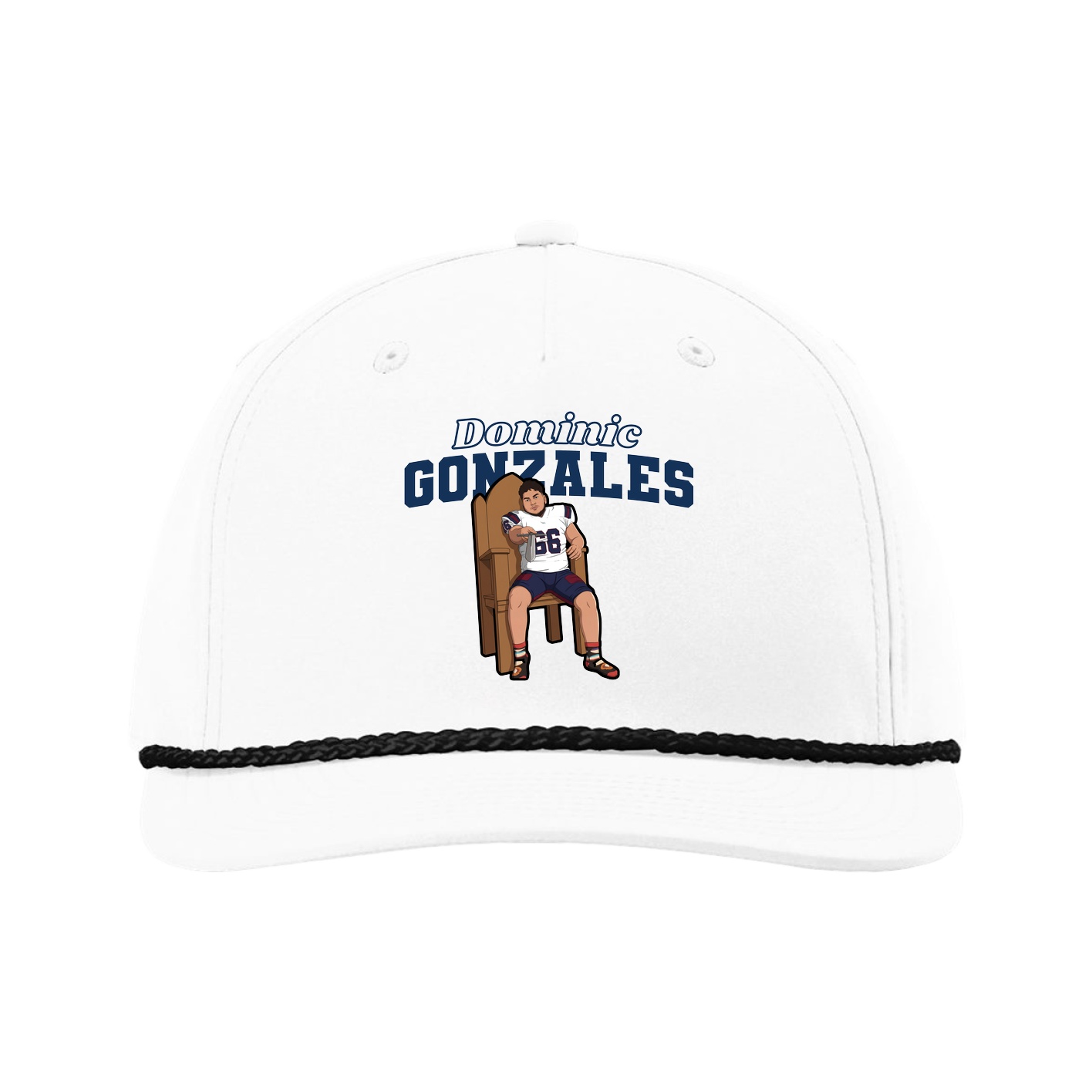 Five-Panel Classic Rope Cap — Name Arch in White