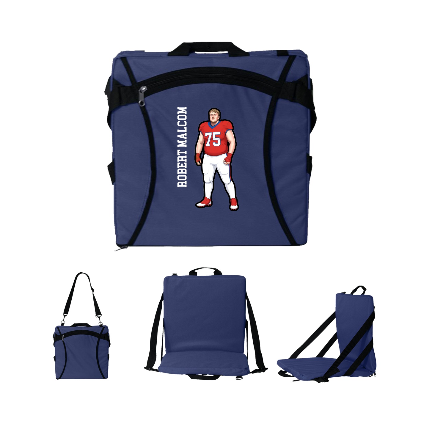 Folding Stadium Seat — Name Vertical in Navy