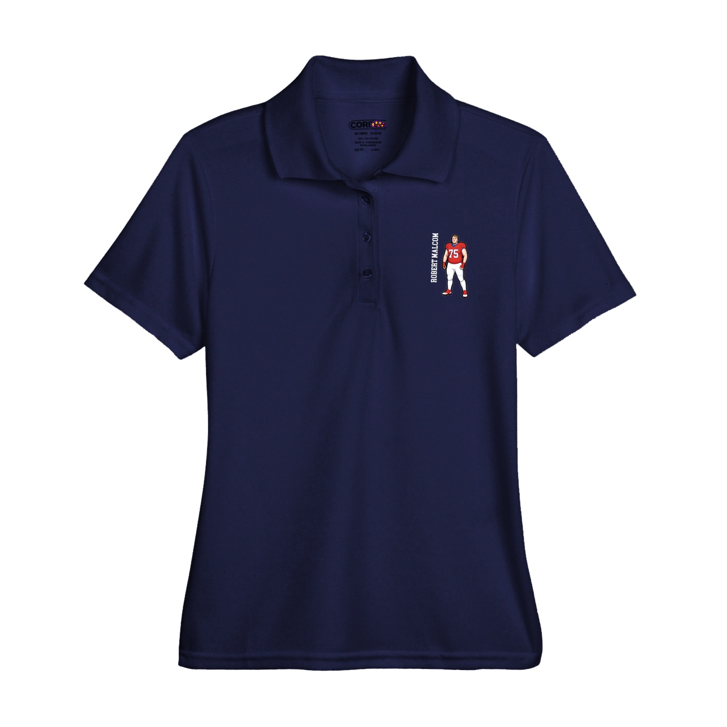 Womens Performance Polo — Name Vertical in Navy