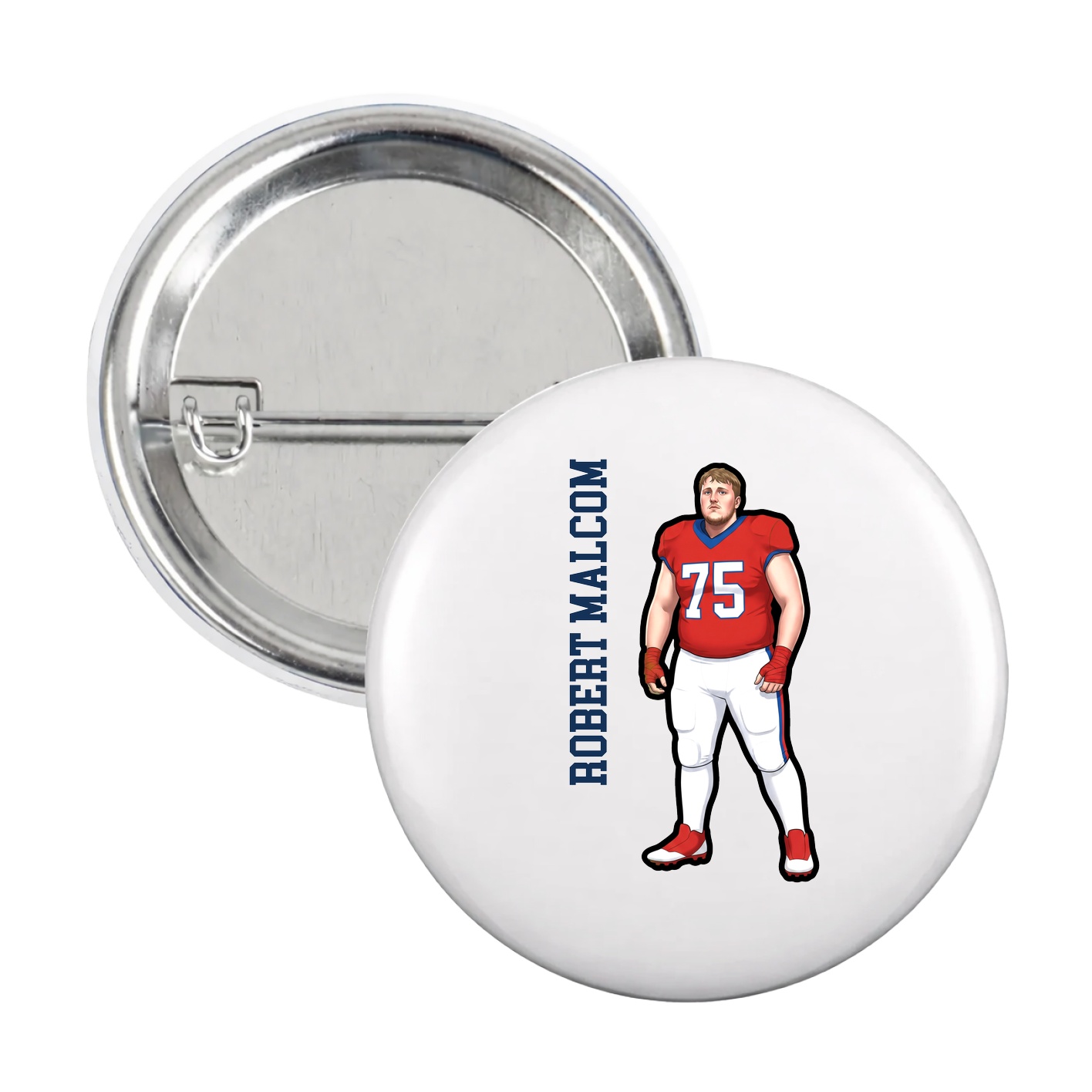 Game Day Button — Name Vertical in White