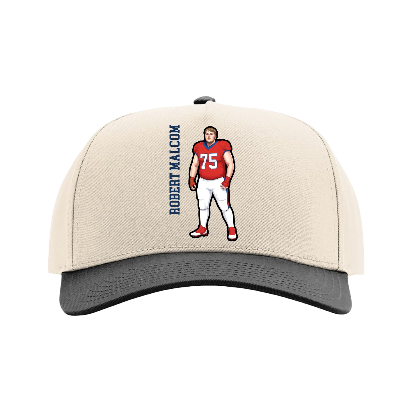 Full Fabric Five-Panel Champ Cap — Name Vertical in Cream/Black