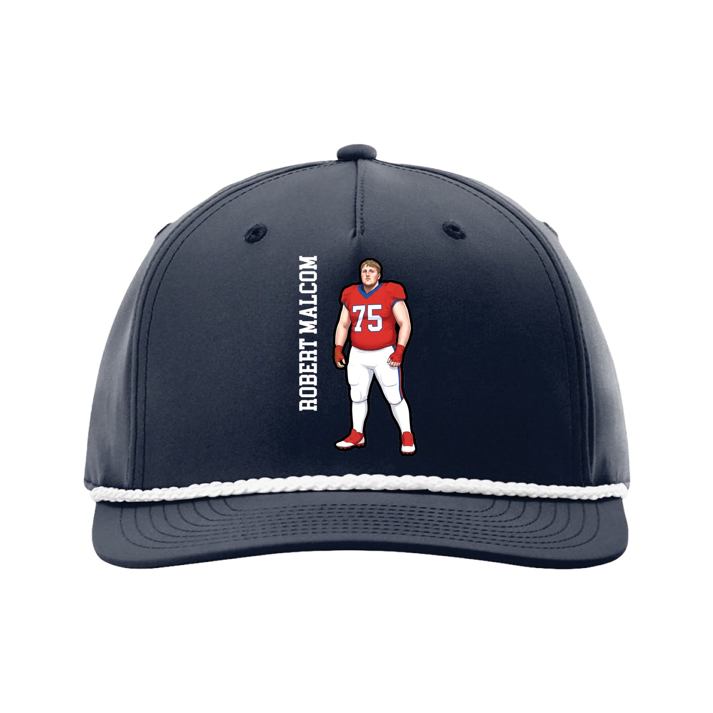 Five-Panel Classic Rope Cap — Name Vertical in Navy
