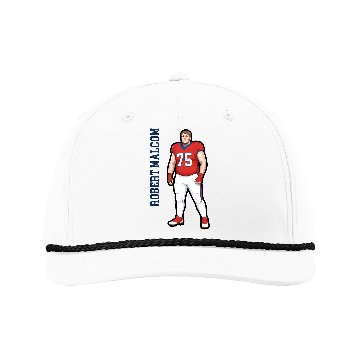 Five-Panel Classic Rope Cap — Name Vertical in White