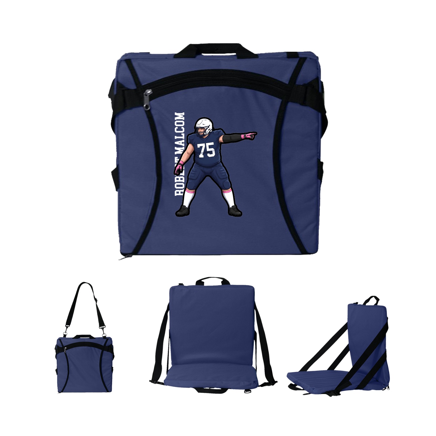 Folding Stadium Seat — Name Vertical in Navy