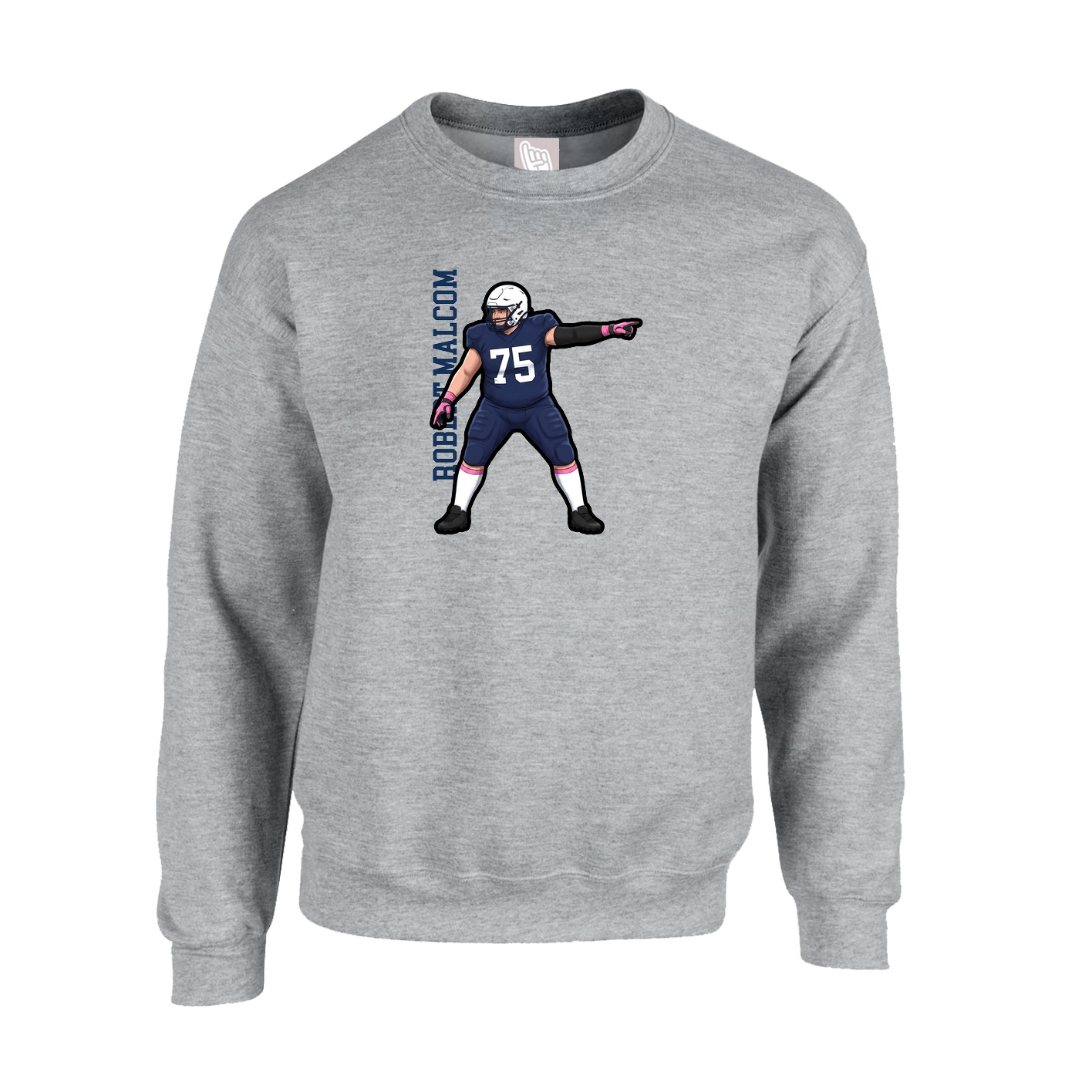 Fleece Crew — Name Vertical in Grey