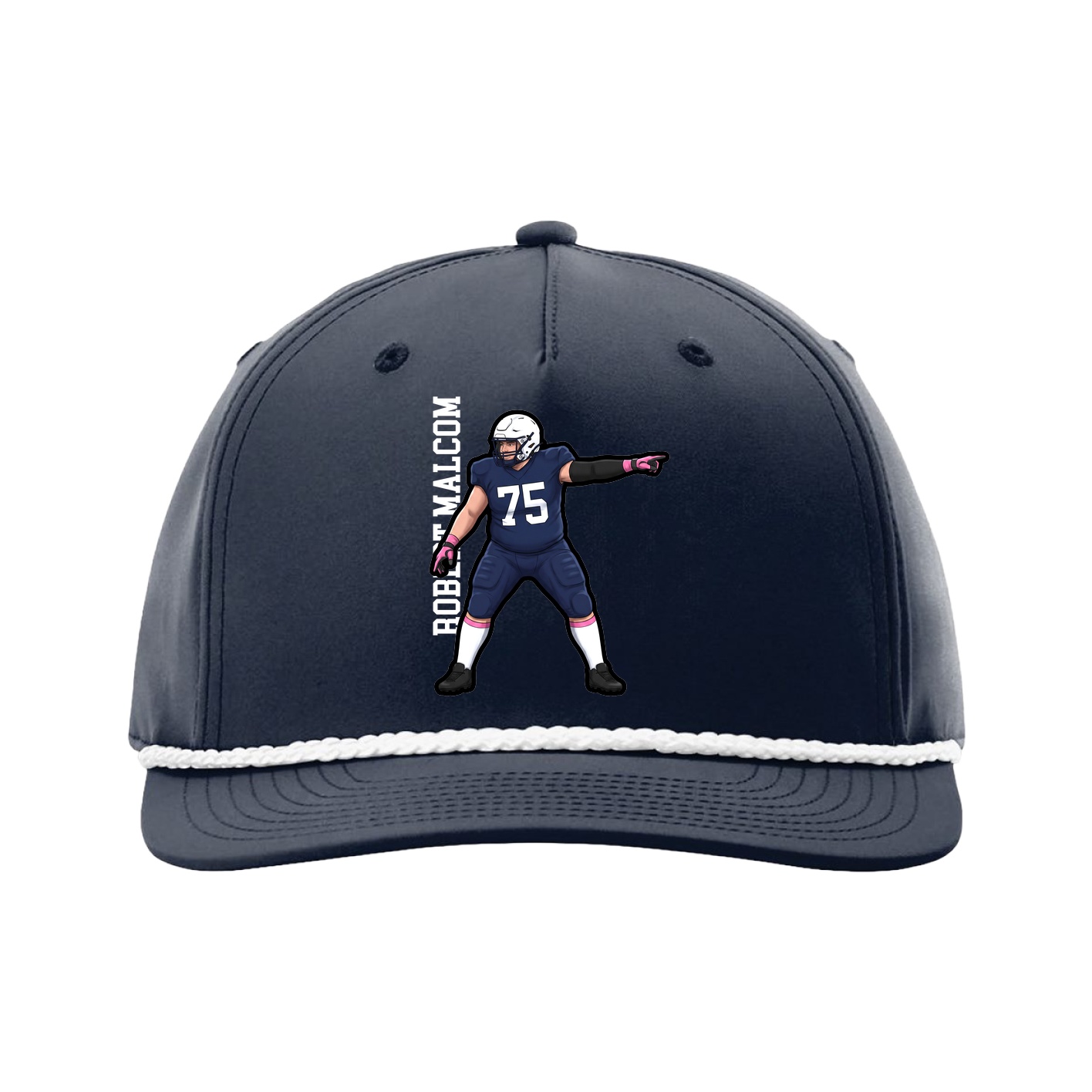 Five-Panel Classic Rope Cap — Name Vertical in Navy