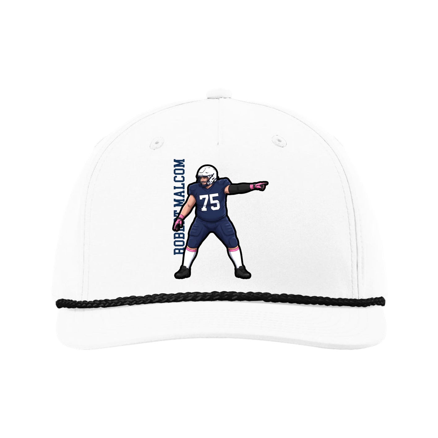 Five-Panel Classic Rope Cap — Name Vertical in White
