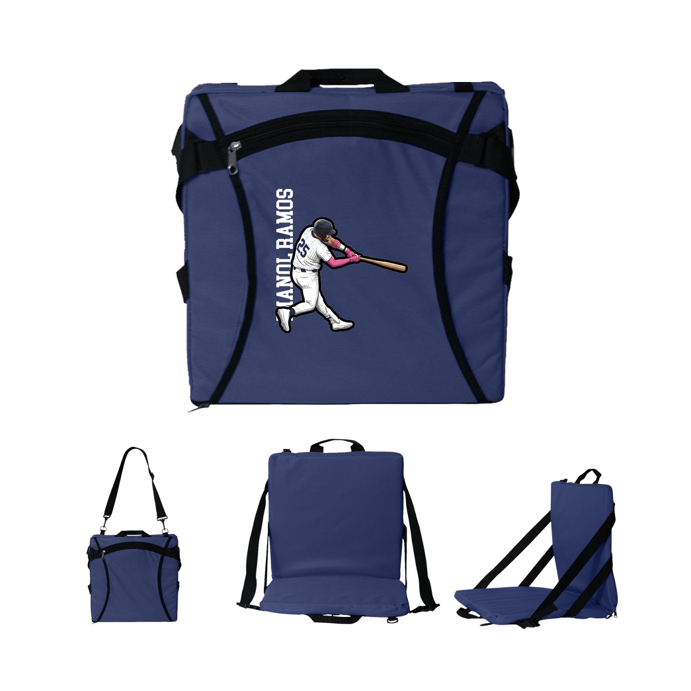 Folding Stadium Seat — Name Vertical in Navy