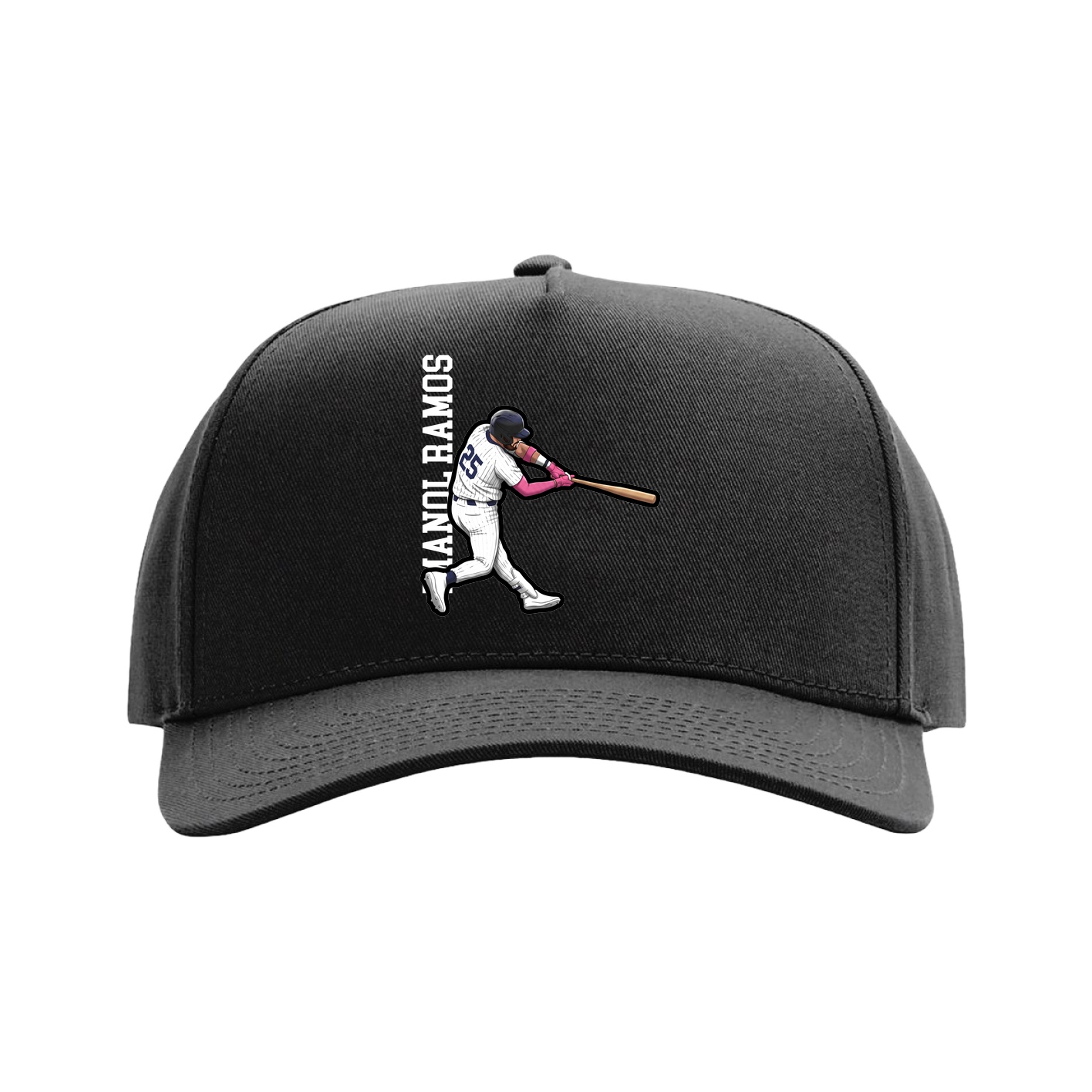 Full Fabric Five-Panel Champ Cap — Name Vertical in Black