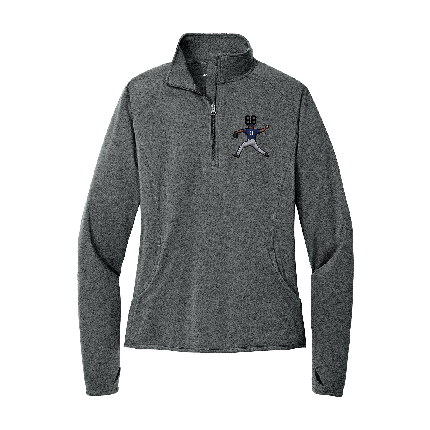 Women's Q-Zip Pullover — Number Top in Grey