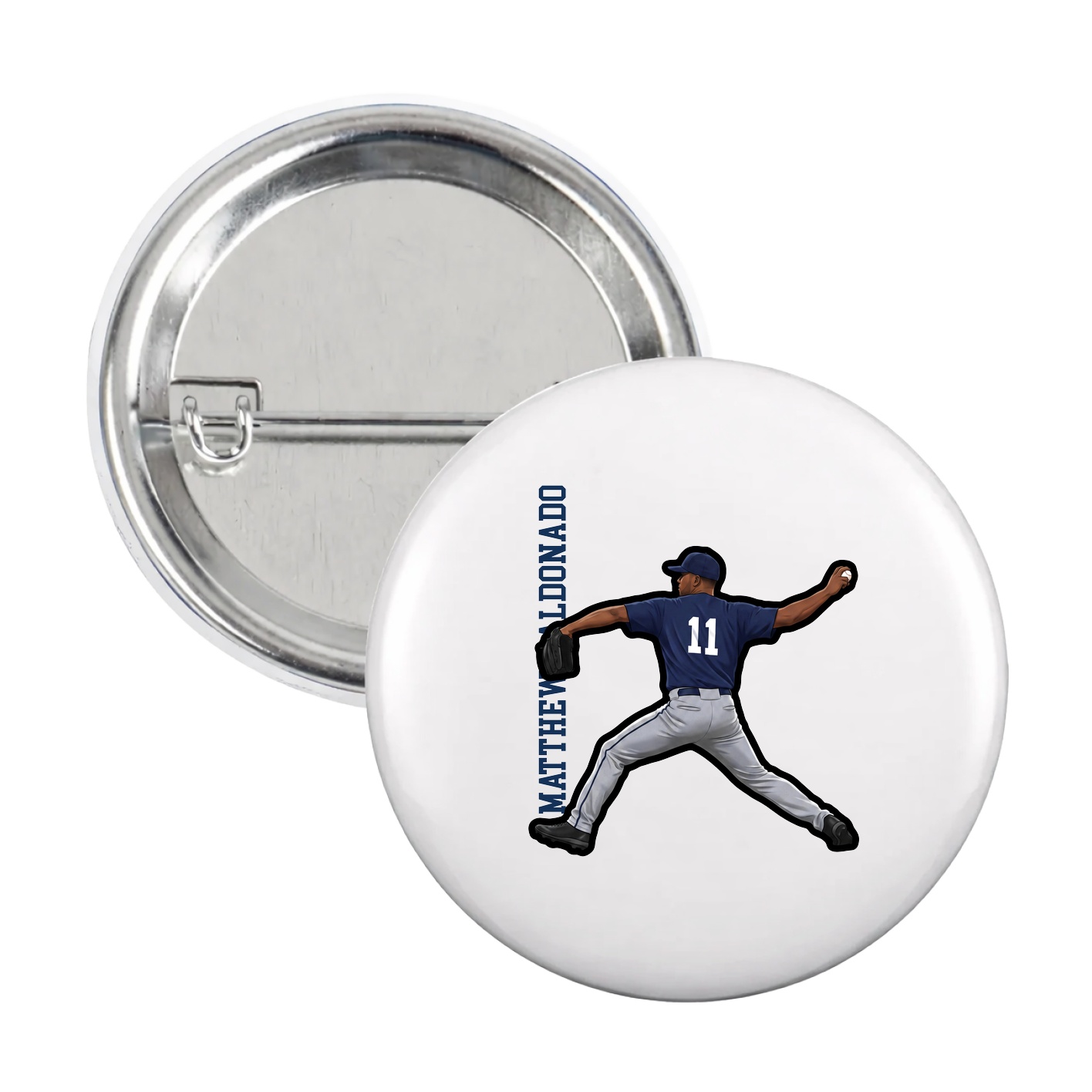Game Day Button — Name Vertical in White