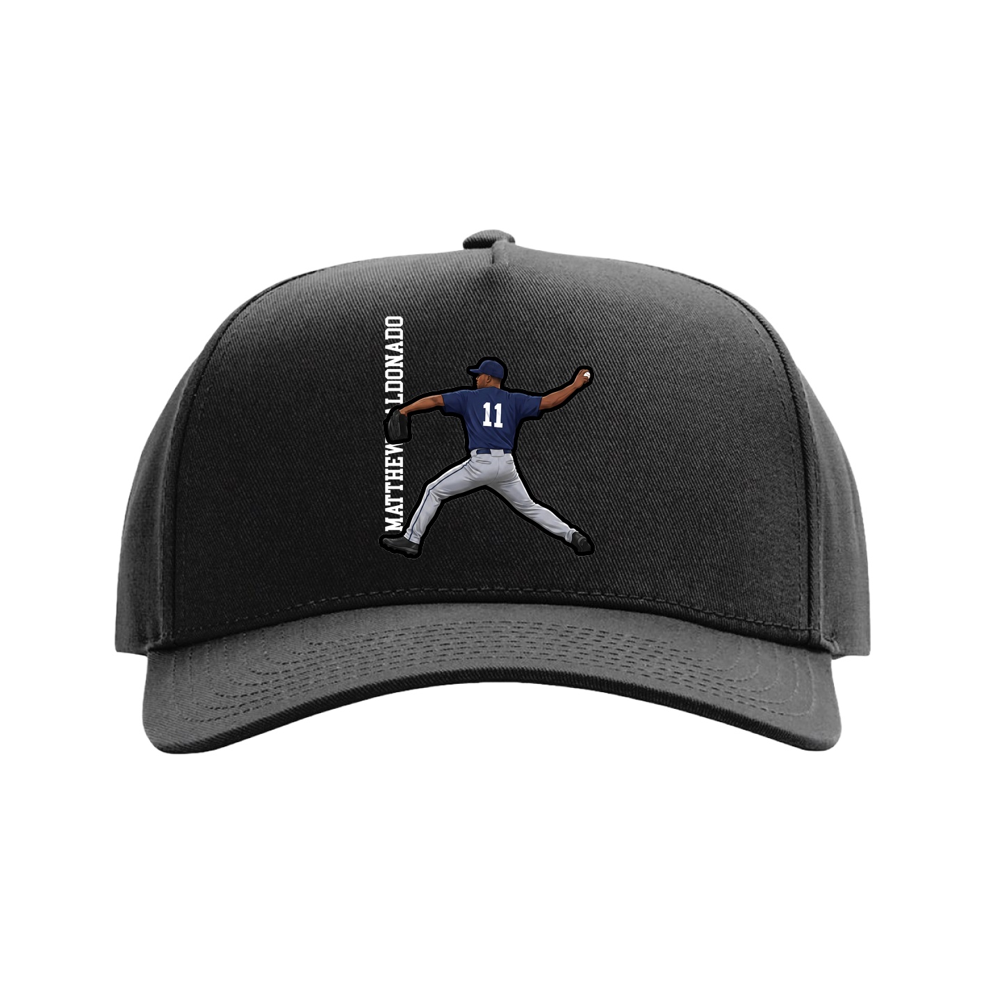 Full Fabric Five-Panel Champ Cap — Name Vertical in Black