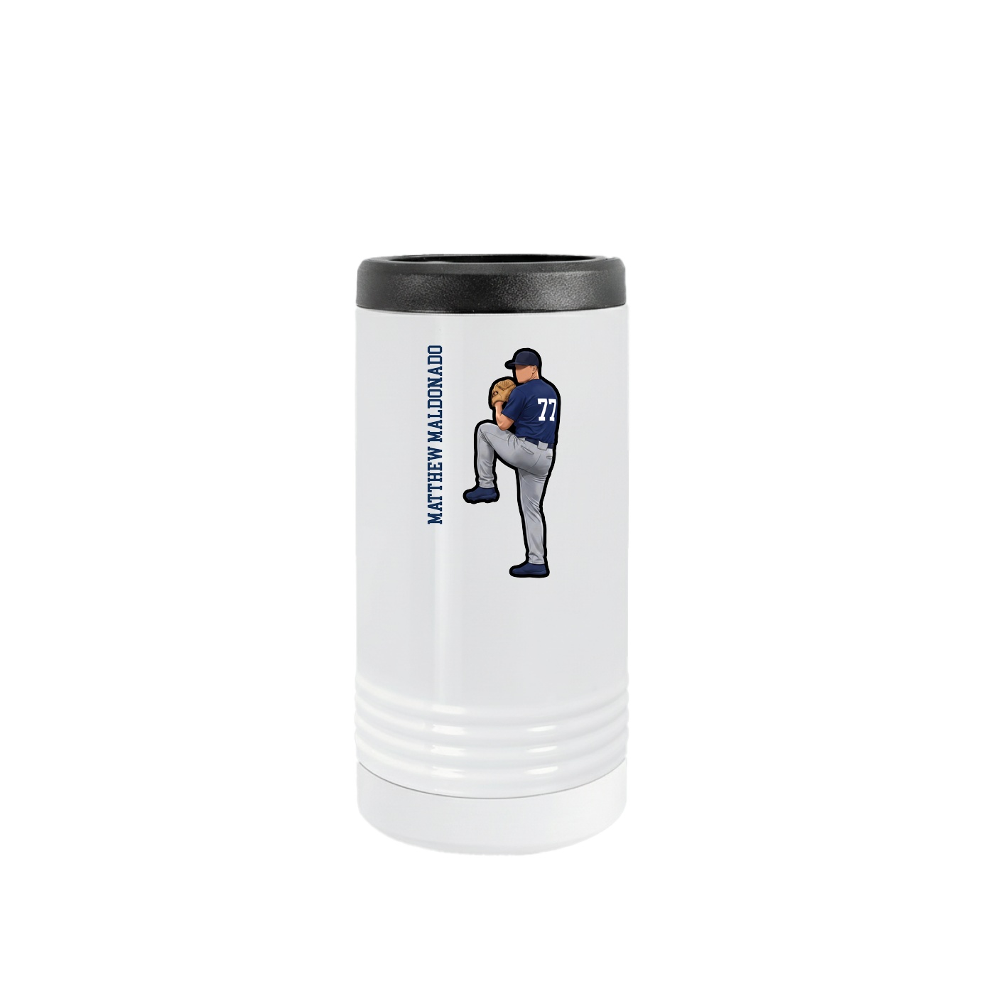 Slim Beverage Holder — Name Vertical in White