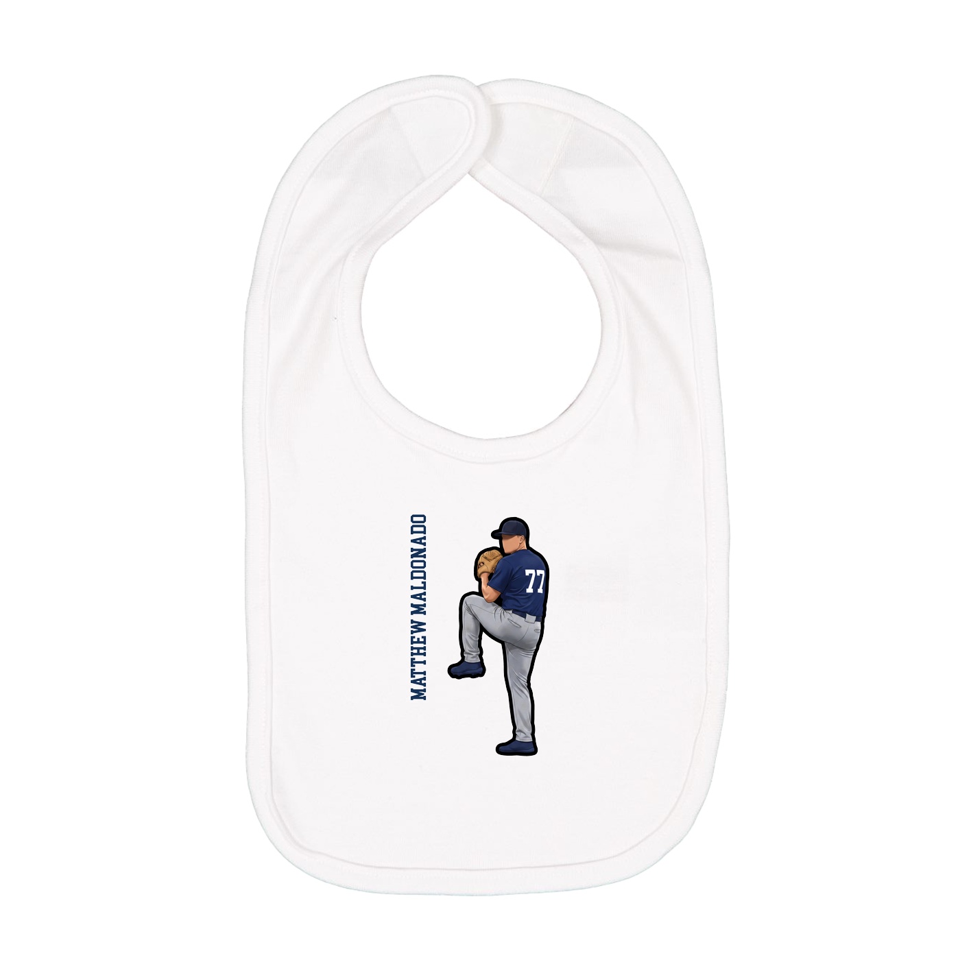 Infant Bib — Name Vertical in White