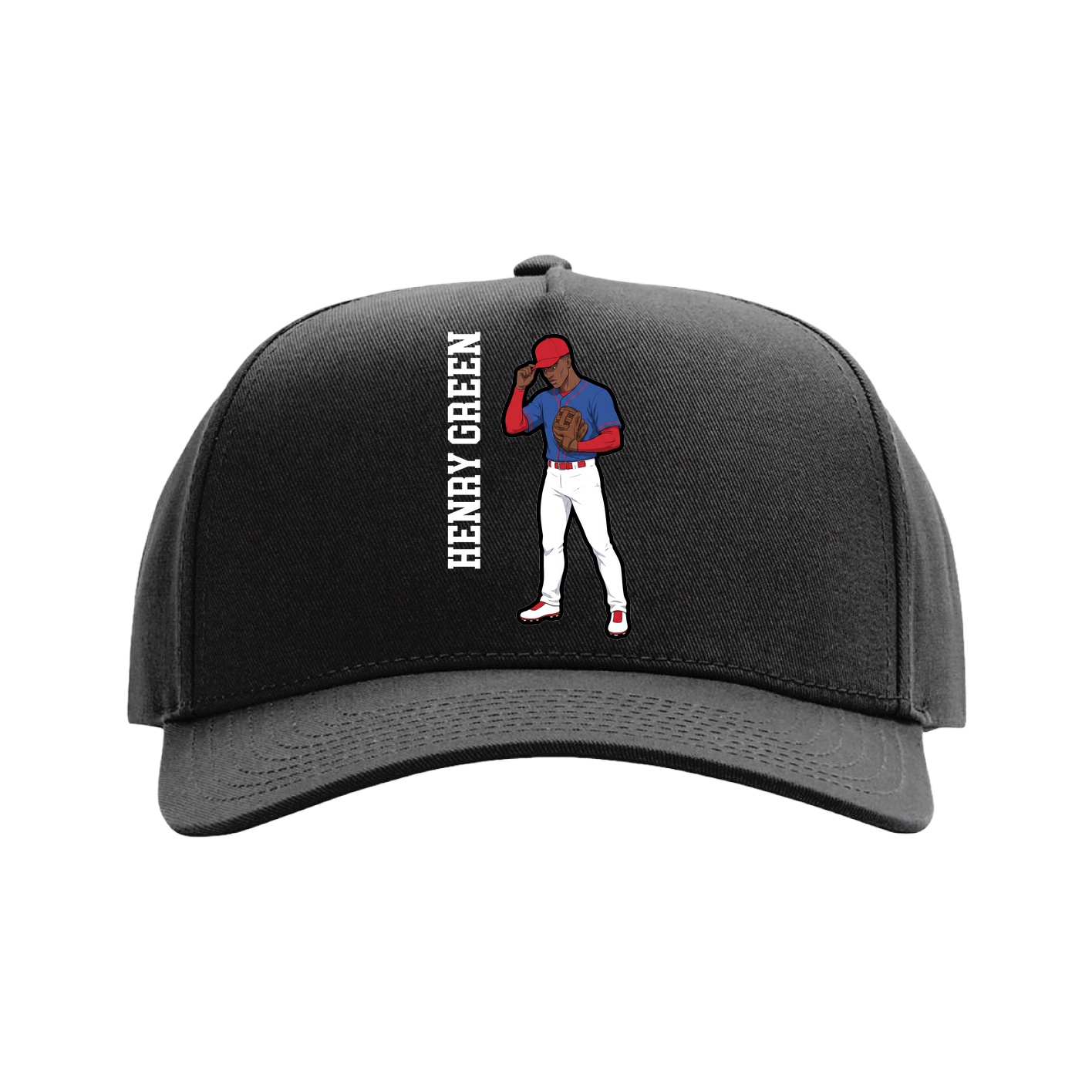 Full Fabric Five-Panel Champ Cap — Name Vertical in Black