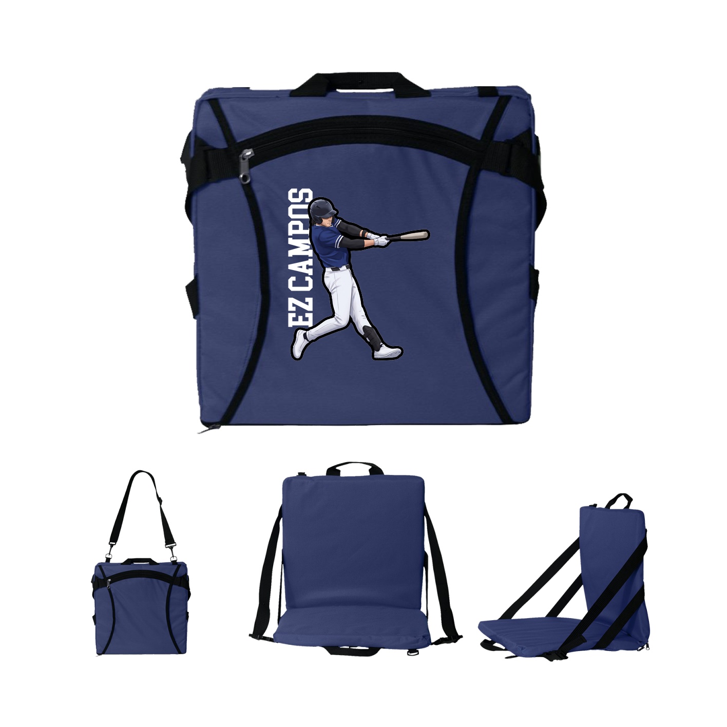 Folding Stadium Seat — Name Vertical in Navy