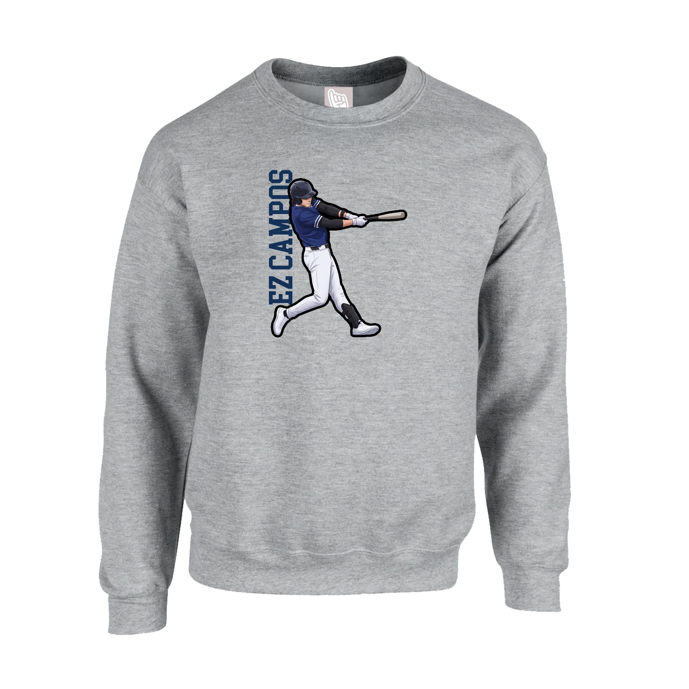 Fleece Crew — Name Vertical in Grey