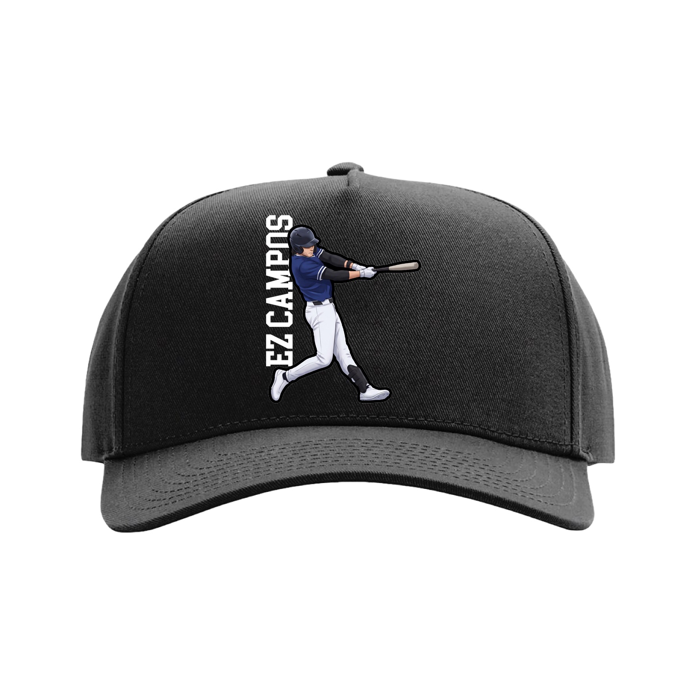 Full Fabric Five-Panel Champ Cap — Name Vertical in Black
