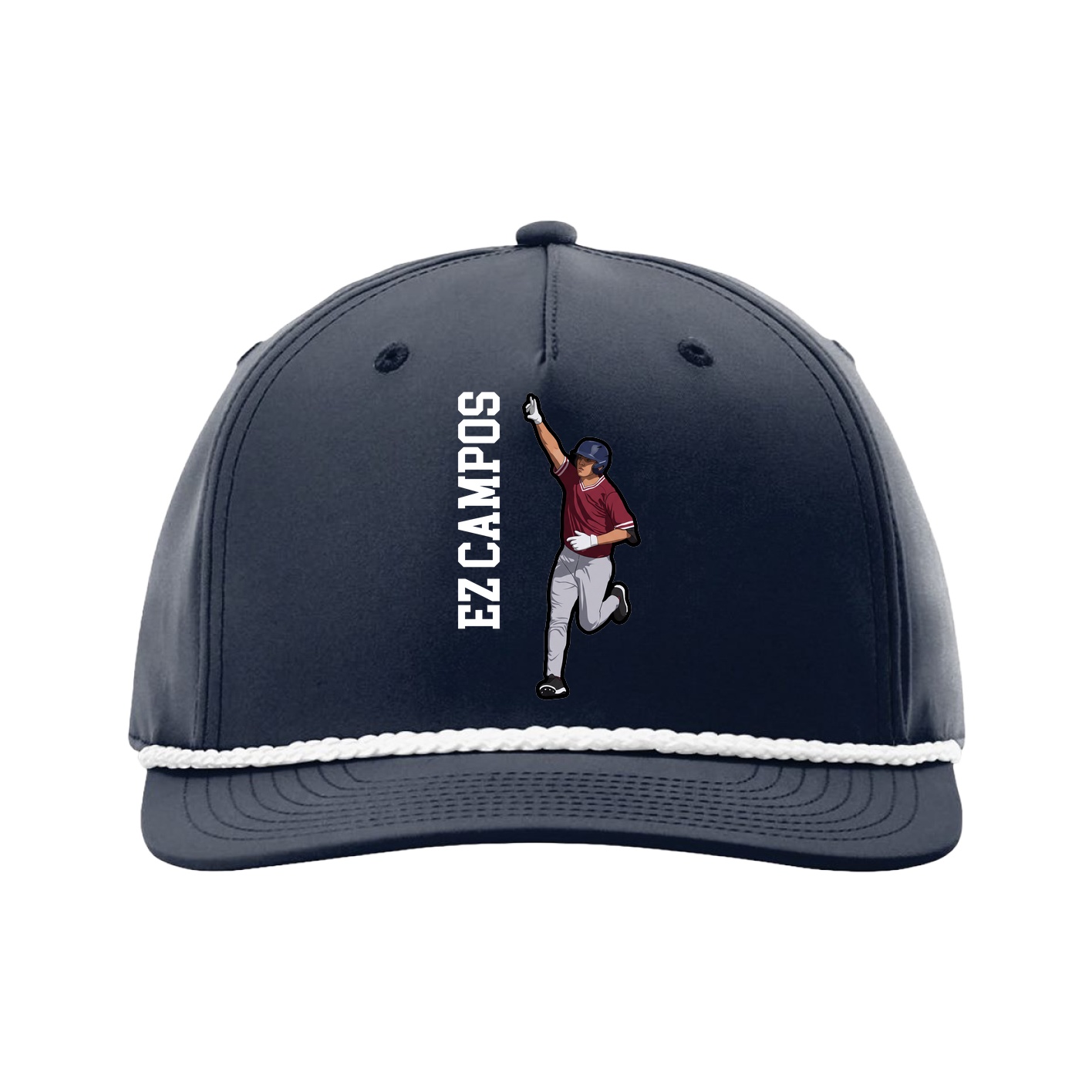 Five-Panel Classic Rope Cap — Name Vertical in Navy
