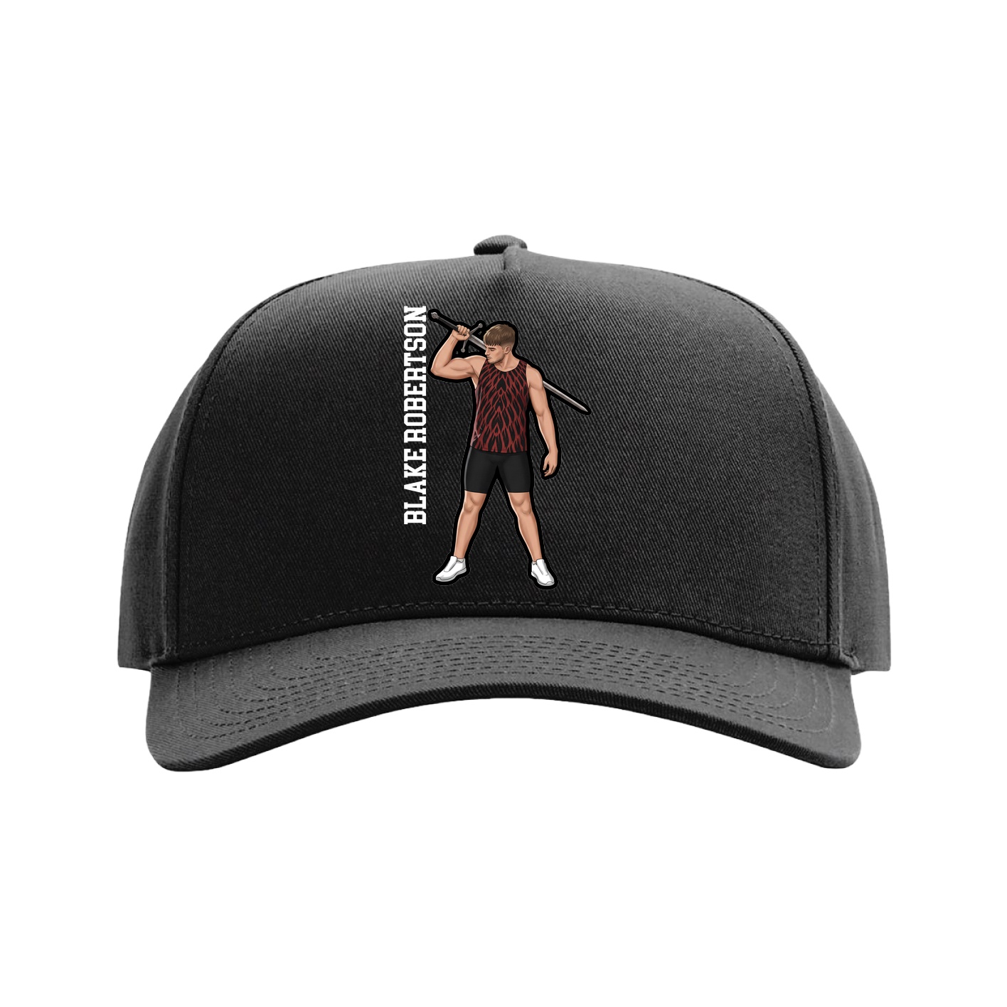 Full Fabric Five-Panel Champ Cap — Name Vertical in Black