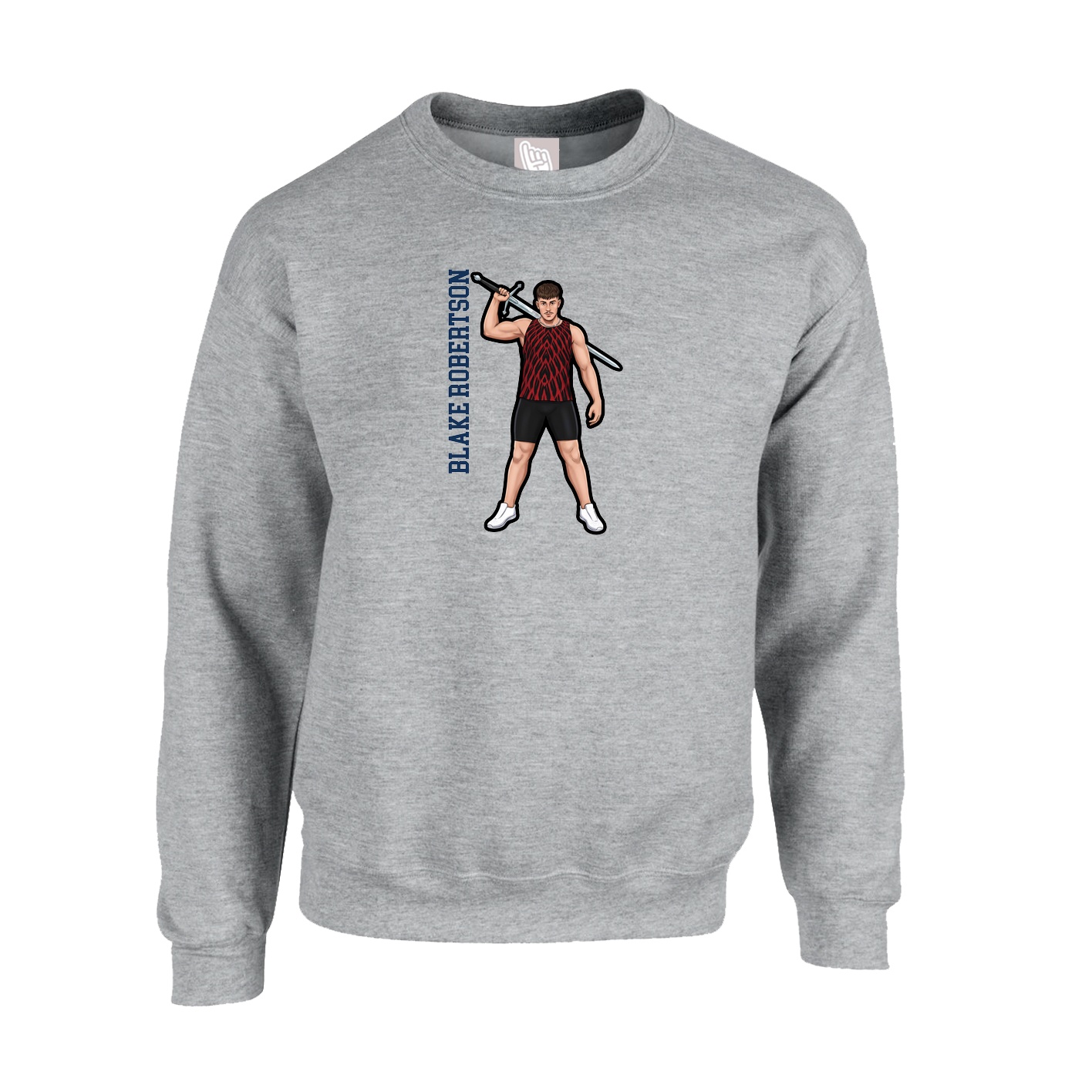 Fleece Crew — Name Vertical in Grey