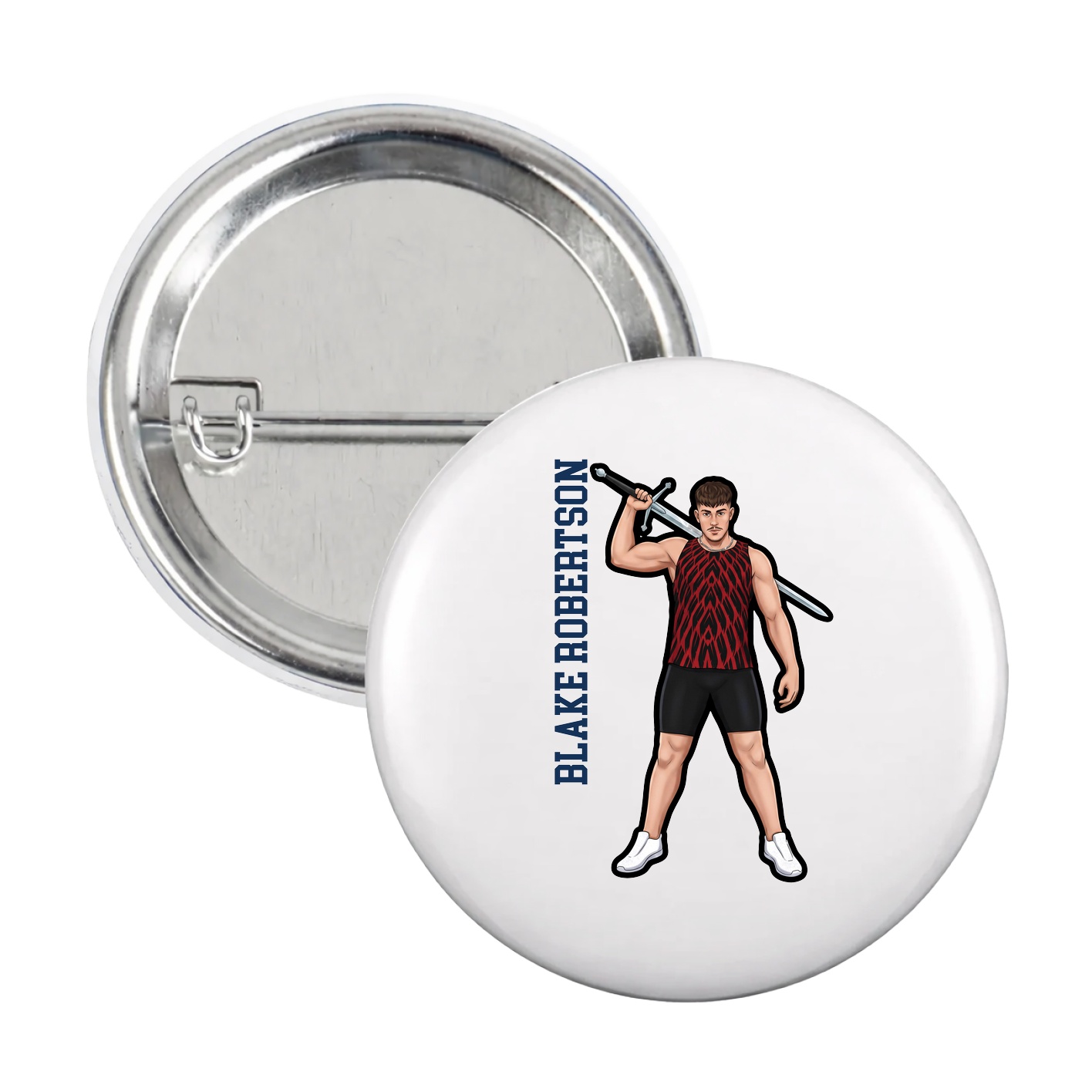 Game Day Button — Name Vertical in White