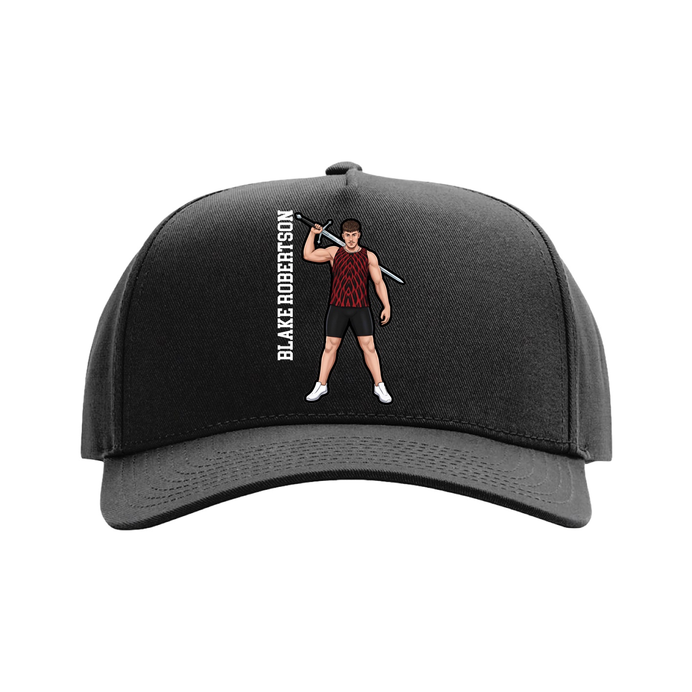 Full Fabric Five-Panel Champ Cap — Name Vertical in Black