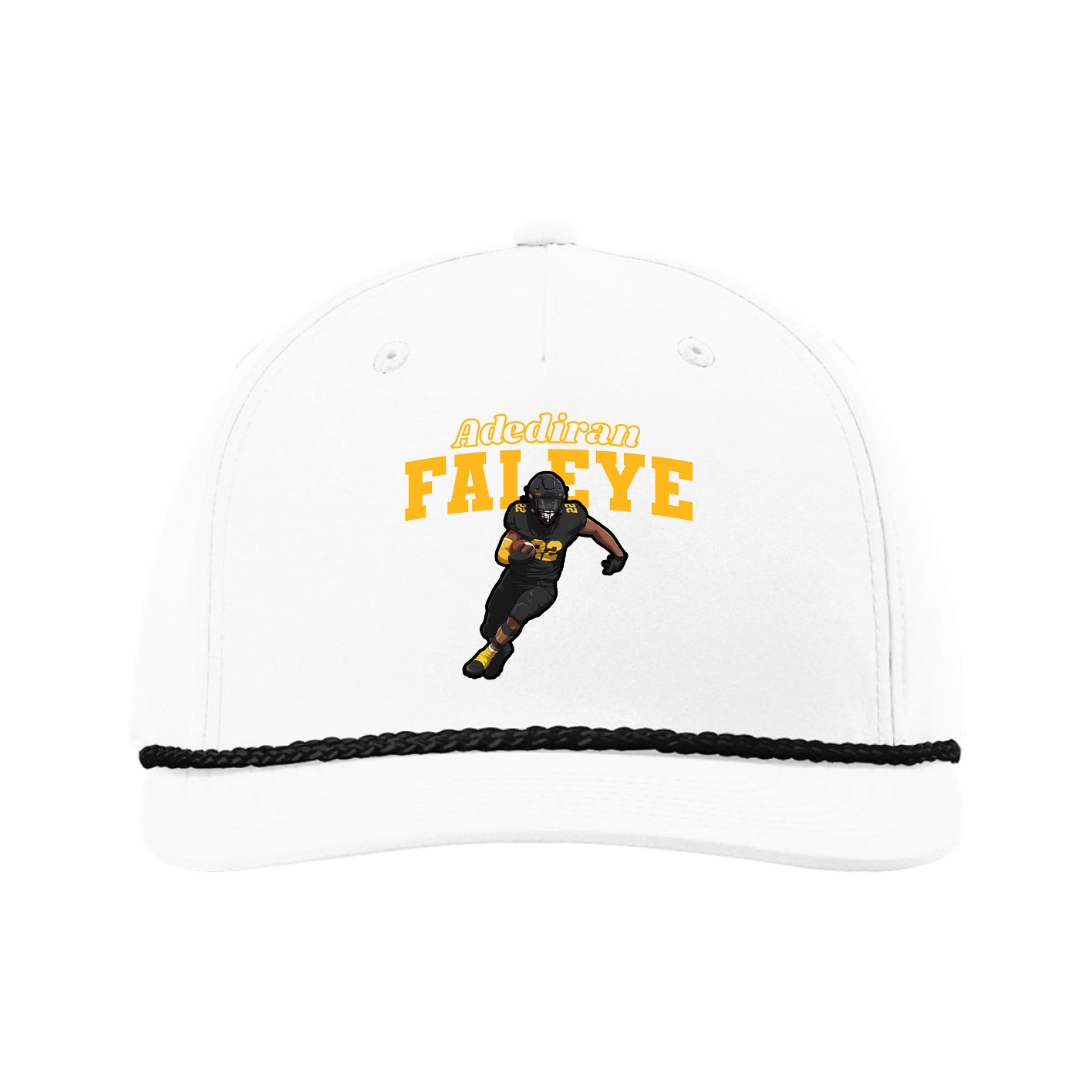 Five-Panel Classic Rope Cap — Name Arch in White