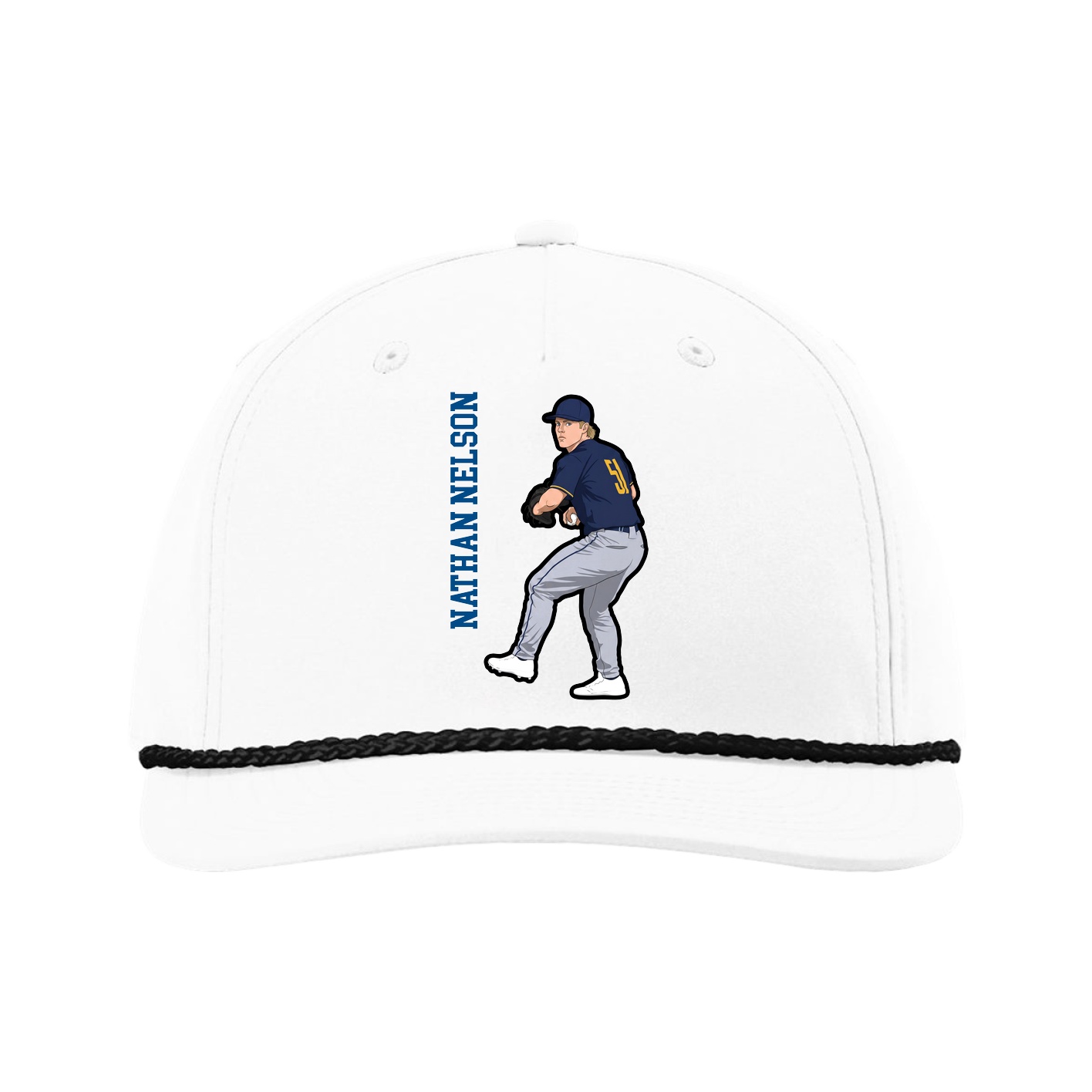 Five-Panel Classic Rope Cap — Name Vertical in White