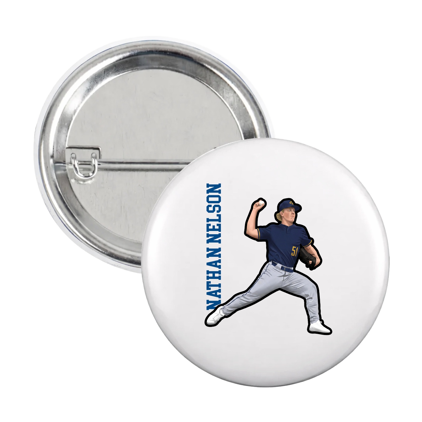 Game Day Button — Name Vertical in White