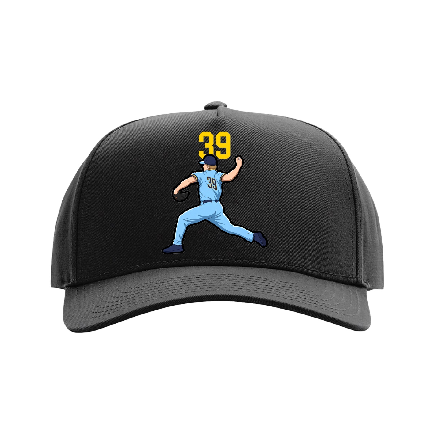 Full Fabric Five-Panel Champ Cap — Number Top in Black