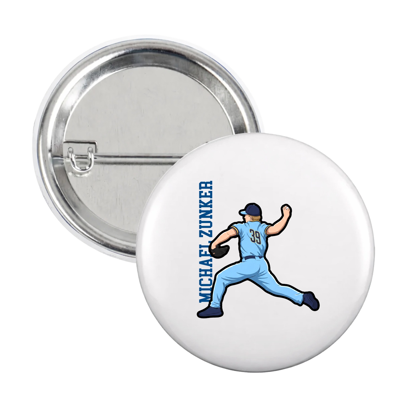 Game Day Button — Name Vertical in White