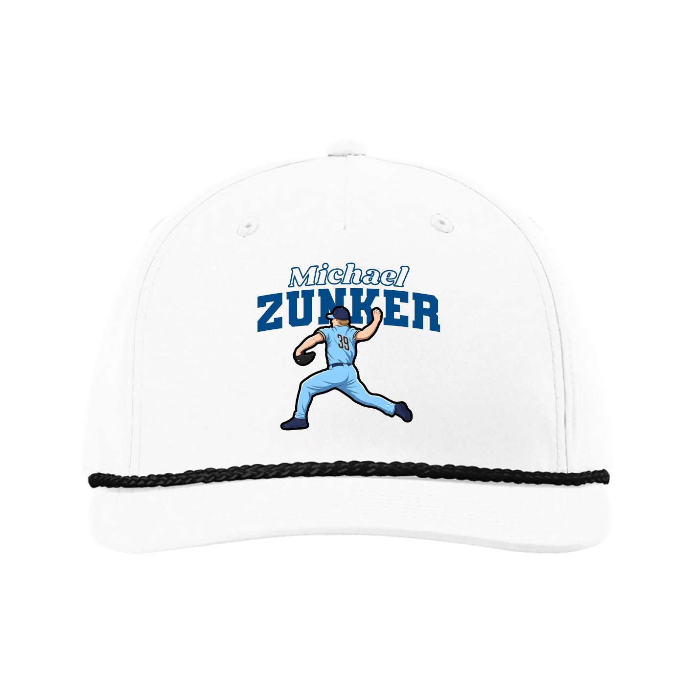 Five-Panel Classic Rope Cap — Name Arch in White