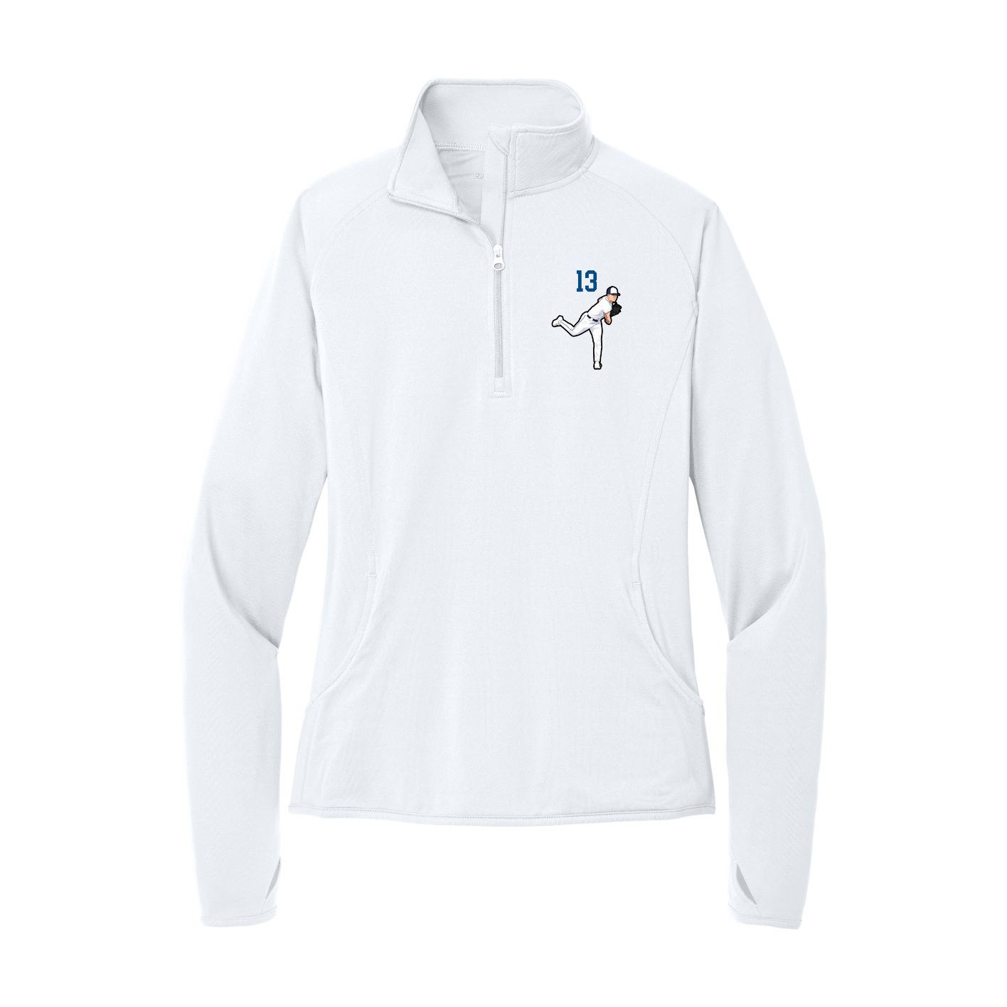 Women's Q-Zip Pullover — Number Top in White