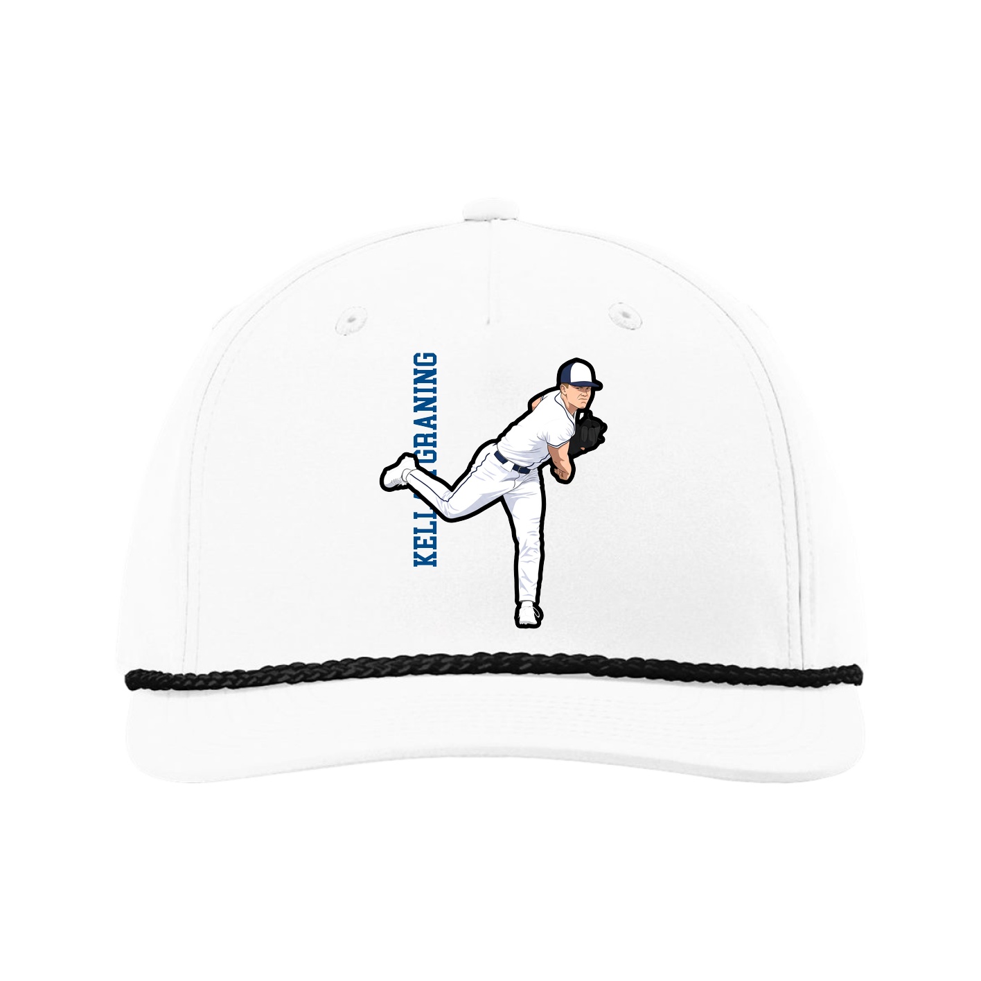 Five-Panel Classic Rope Cap — Name Vertical in White