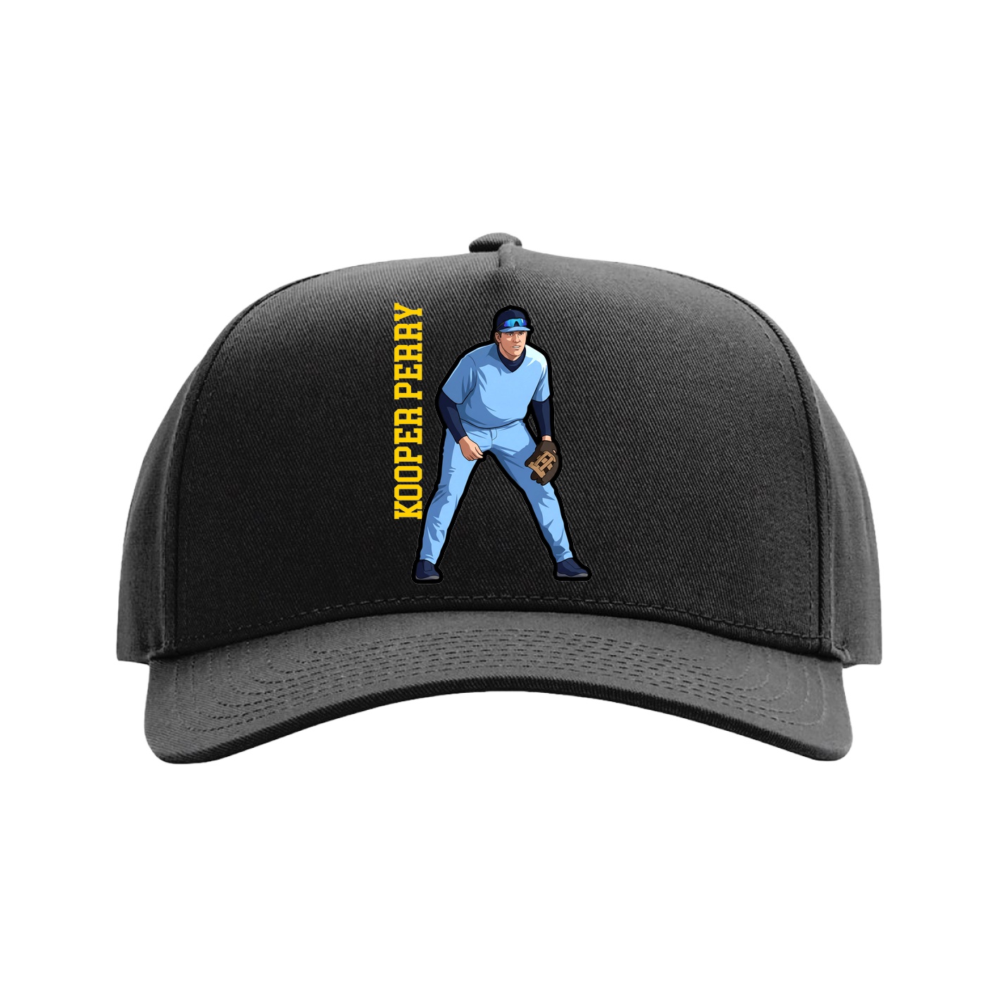 Full Fabric Five-Panel Champ Cap — Name Vertical in Black