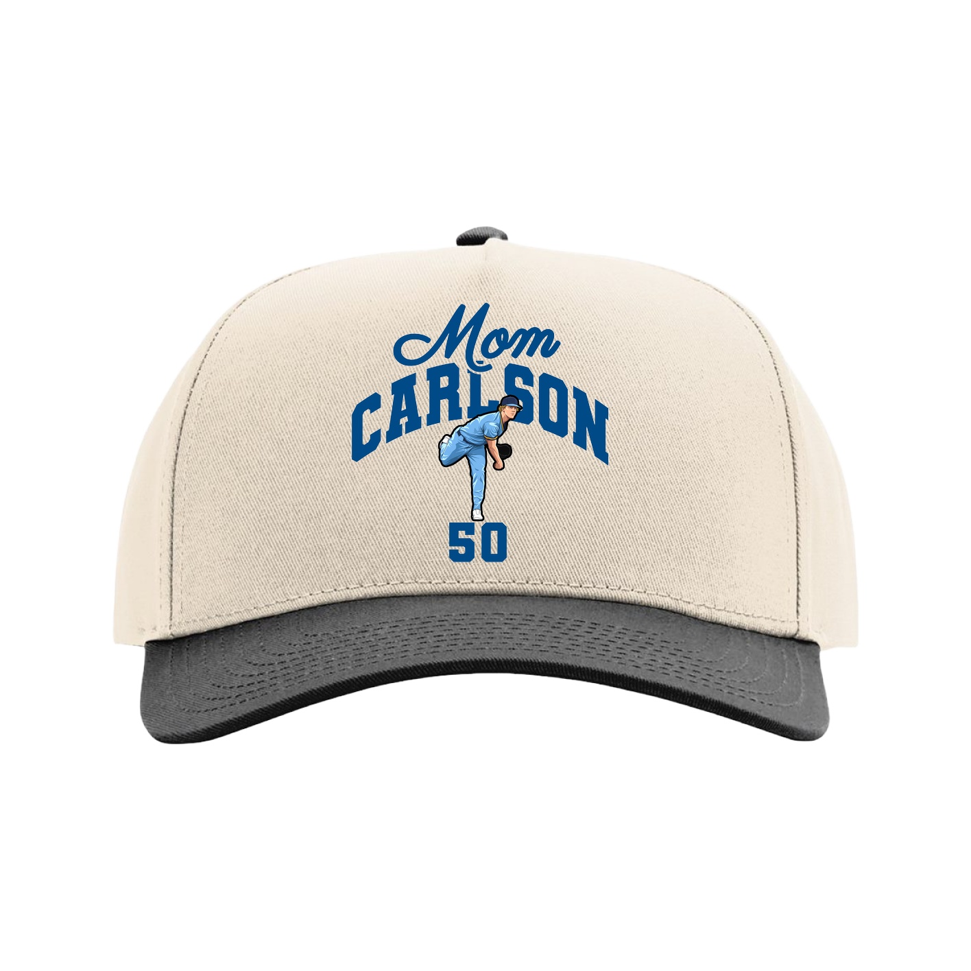 Full Fabric Five-Panel Champ Cap — Mothers Day Arch in Cream/Black