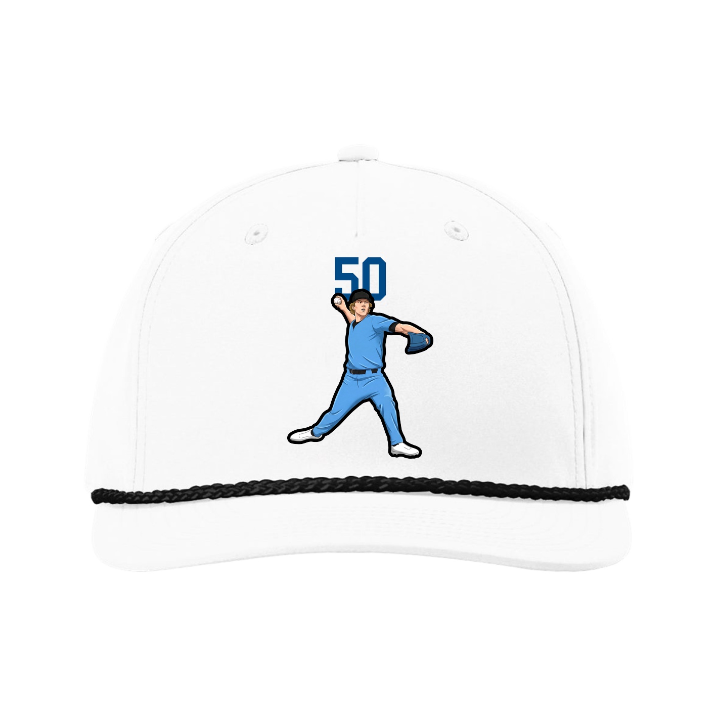 Five-Panel Classic Rope Cap — Number Top in White