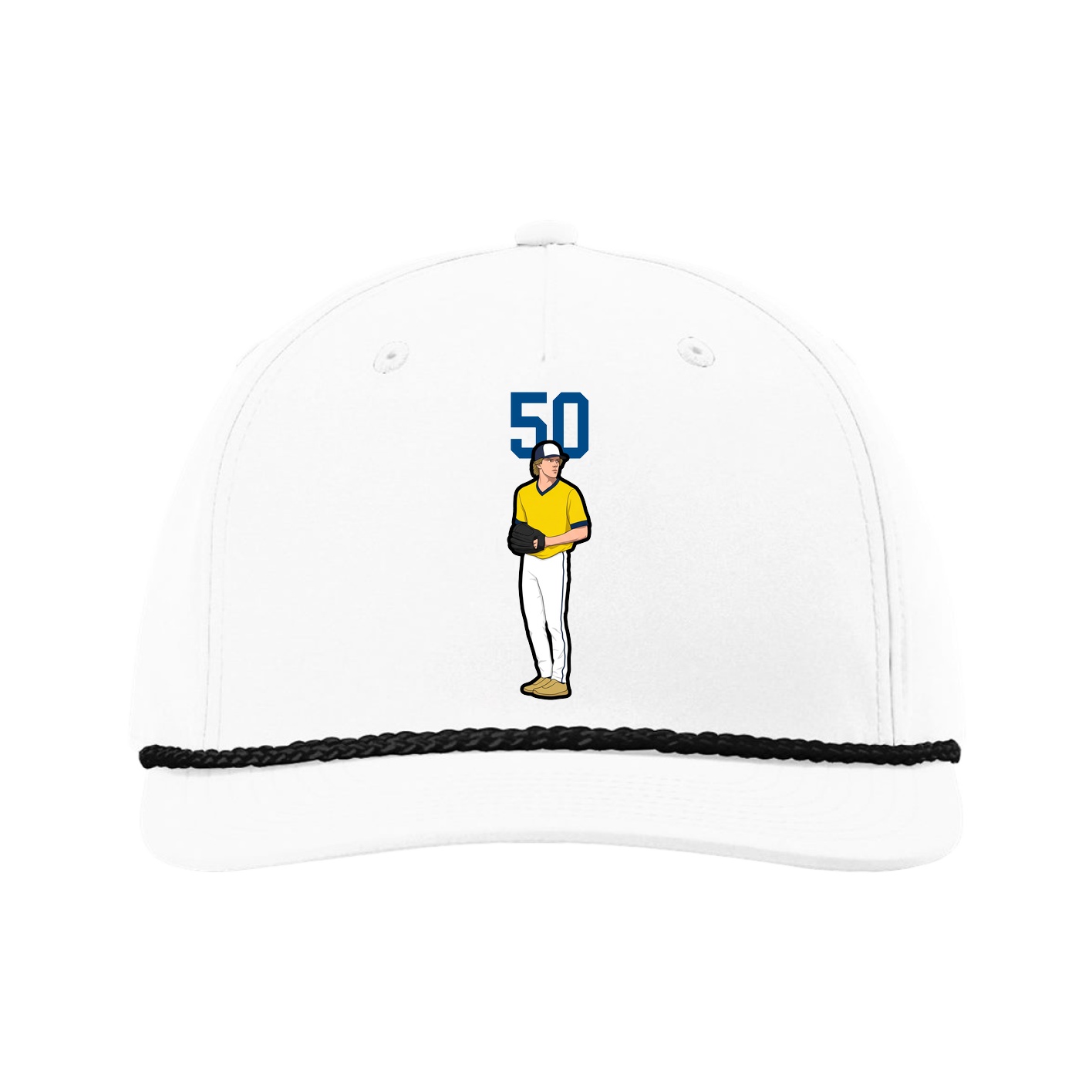 Five-Panel Classic Rope Cap — Number Top in White