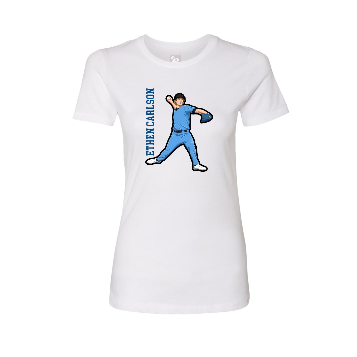 Fitted Women's Tee — Name Vertical in White