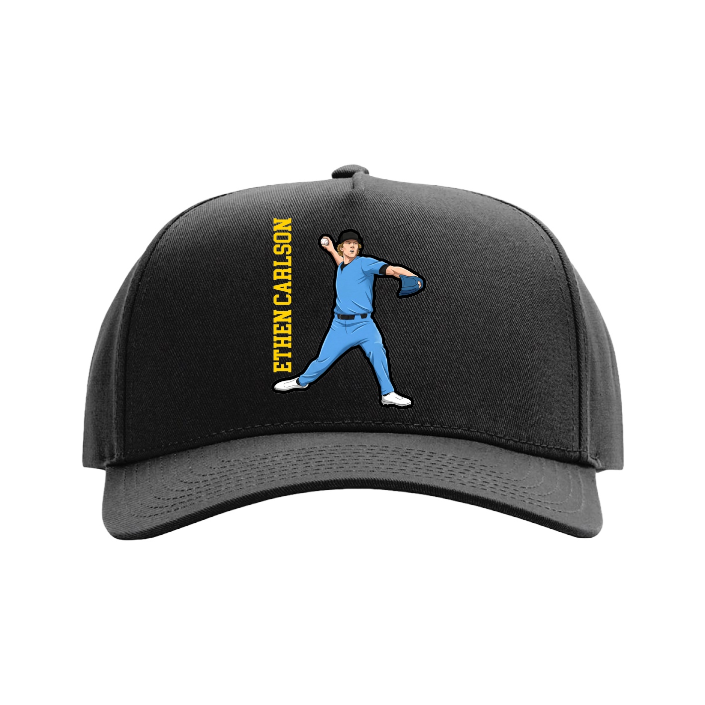 Full Fabric Five-Panel Champ Cap — Name Vertical in Black