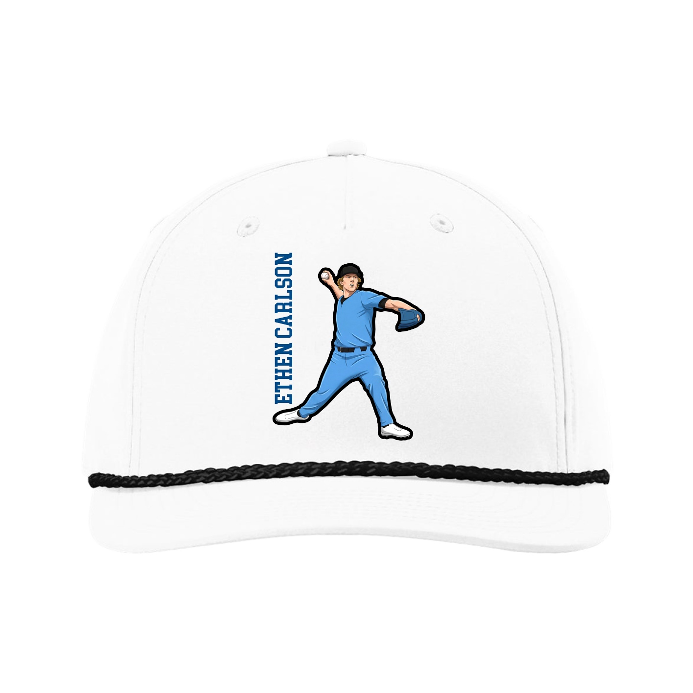 Five-Panel Classic Rope Cap — Name Vertical in White
