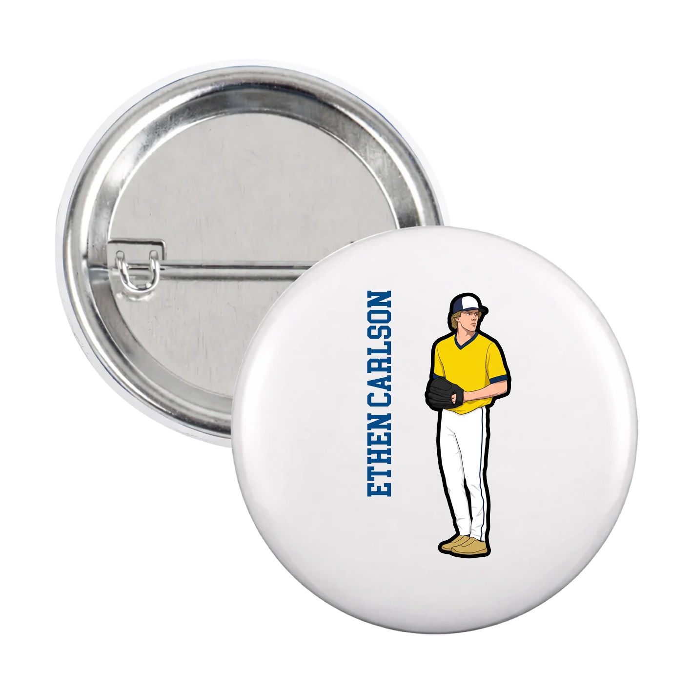 Game Day Button — Name Vertical in White