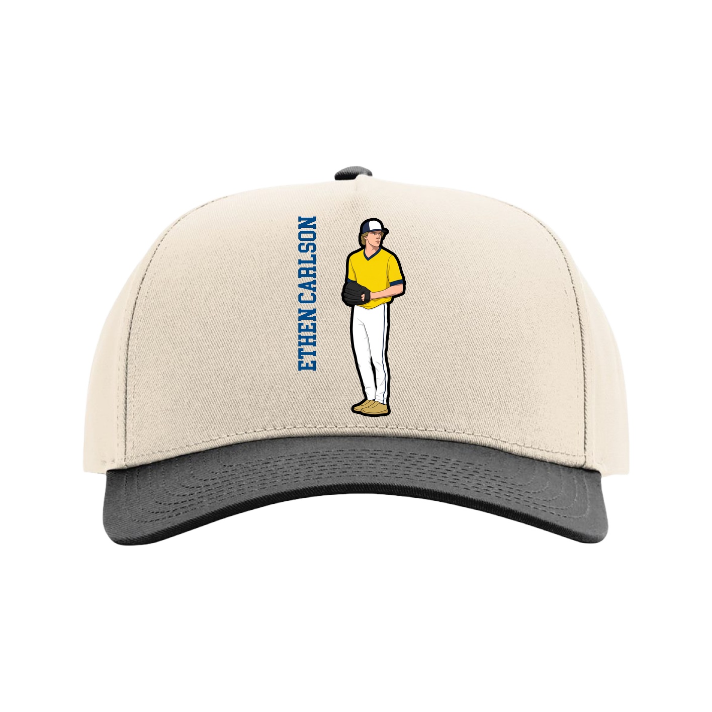 Full Fabric Five-Panel Champ Cap — Name Vertical in Cream/Black