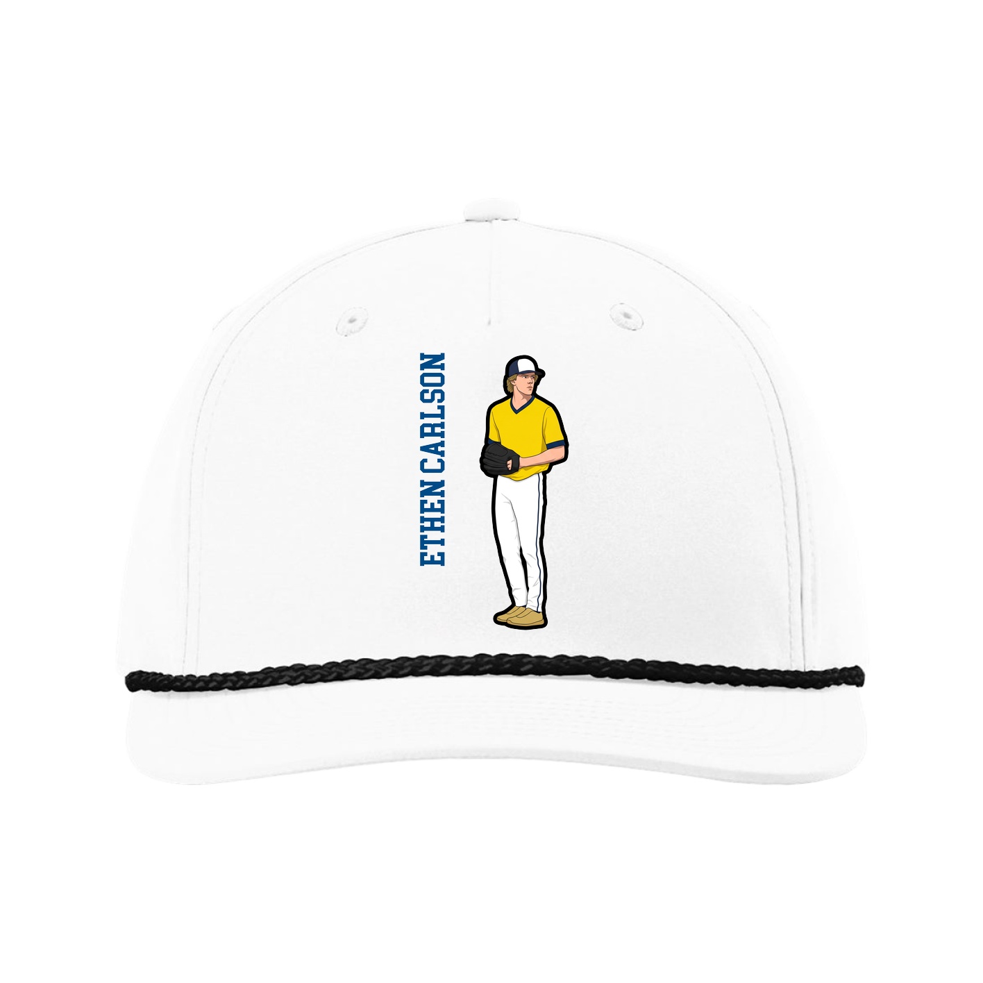 Five-Panel Classic Rope Cap — Name Vertical in White