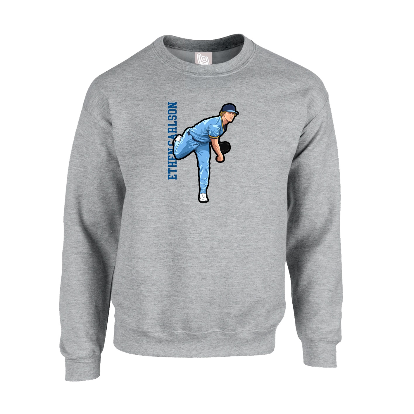 Fleece Crew — Name Vertical in Grey